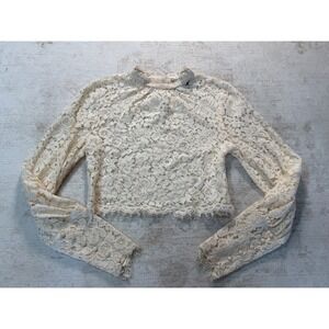 Bardot Cream Floral Lace Long Sleeve Crop Top Cuffs Eyelash Fringe Size S US 4